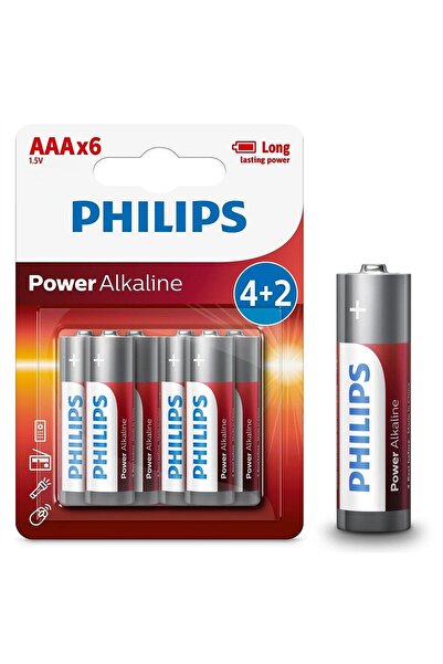 Philips LR03P6BP/10 LR03 Micro 1.5 Volt 4+2 Power Alkaline AAA İnce Kalem Pil...
