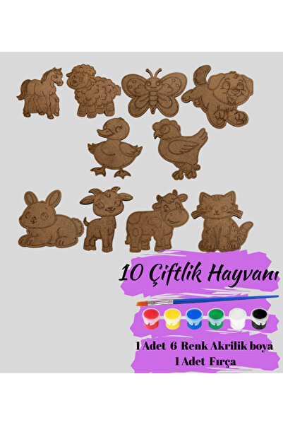 MODAT Ahşap Kendin Yap Çiftlik Hayvanları Boyama Seti Eğitici Montessori Çocu...