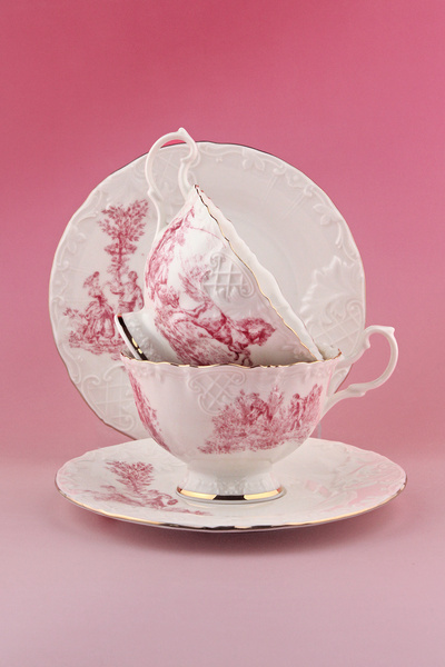 Bursa Porselen Dekor Gül kurusu İngiliz altın yaldızlı 2 kişilik çay fincan t...