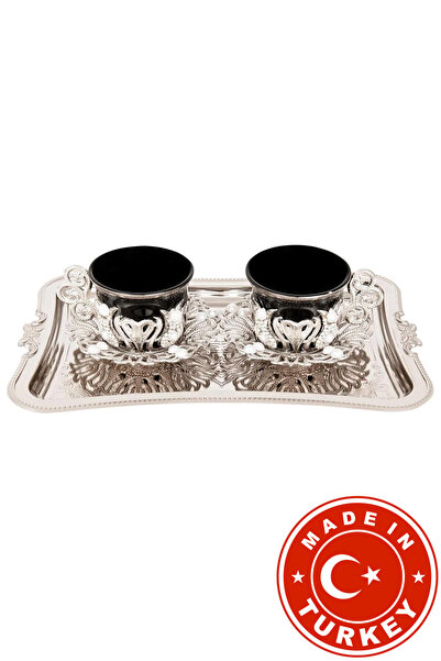 FARİKA طقم تقديم قهوة سوداء لشخصين بتفاصيل حجرية وصينية (أبيض) (صنع في تركيا)