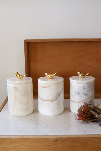 Akayev Mermer Beyaz Kuş 3'lü Baharatlık