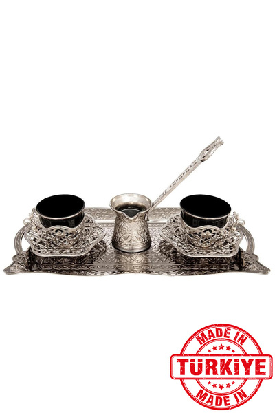 FARİKA طقم تقديم قهوة إليسا السوداء لشخصين مع إبريق وصينية (أبيض) (صنع في تركيا)