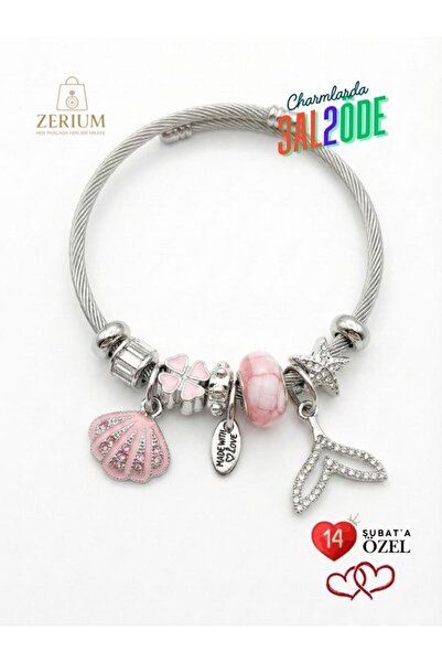 ZERİUM سوار نسائي عصري أنيق من الفولاذ بتصميم ذيل السمكة والمحار