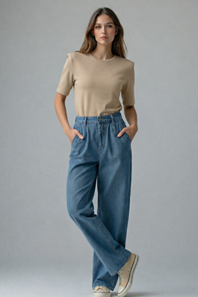 poupee Tricou din bumbac cu mânecă scurtă căptușit bej - Regular Fit Crew Neck