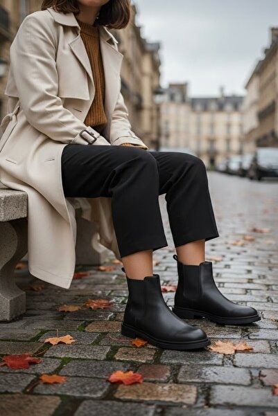 Noliva Women's Black Chelsea Boots Elastic Faux Leather Casual Boots