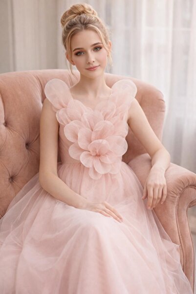 Porça Powder Color Evening Dress Long Dress Powder