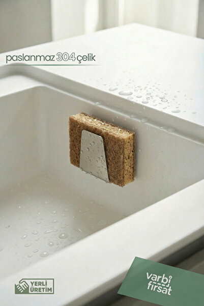 Varbifırsat Tekli Paslanmaz Çelik Bulaşık Süngeri Tutucu Yapışkanlı Askılık Ç...