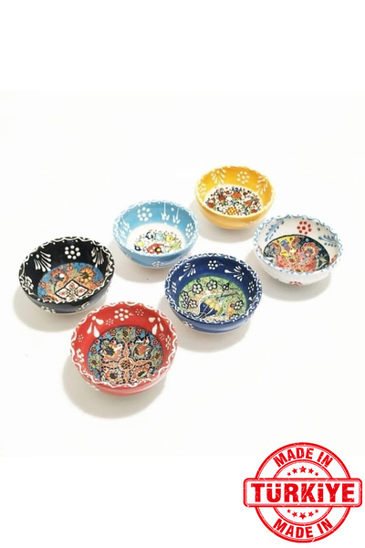 FARİKA طقم أوعية تقديم سيراميكية مكون من 6 قطع، قطر كل منها 8 سم (صنع في تركيا)