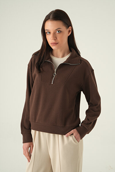 Rays Zipper Detail Sweater Brown 3065A