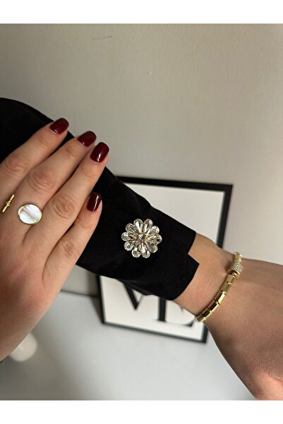 RENDA ACCESSORY Kristal Taşlı Çiçek Düğme Kapağı (2 Adet)