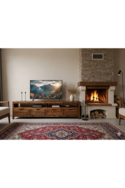 ViraHome Ahşap ve Metal Dekorasyon Winchester Masif Ahşap Çekmeceli Tv Ünite