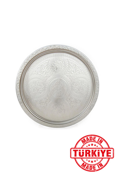 FARİKA صينية معدنية مسطحة 35 سم تتسع لـ 6 أشخاص (بيضاء) (صنع في تركيا)