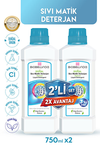 BioBellinda 3 Etkili Sıvı Matik Deterjan 2x700 ml (2'li Set)