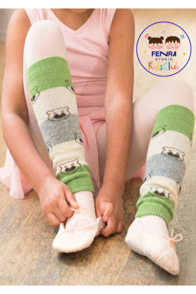 FENRA STUDIO Зелени, бели и сиви детски чорапи с мече и дъга