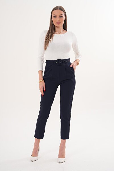 ŞİMAL Women's Belted Narrow Leg Fabric Trousers 260116 -