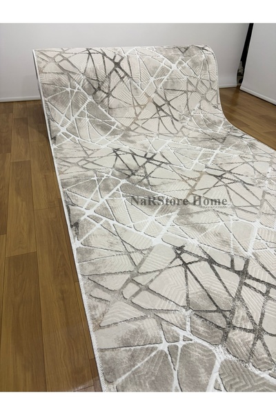 NaRStore Home Dinar Mila Taş Gri Kaymaz Taban Yıkanabilir Kesme Yolluk Halı M...