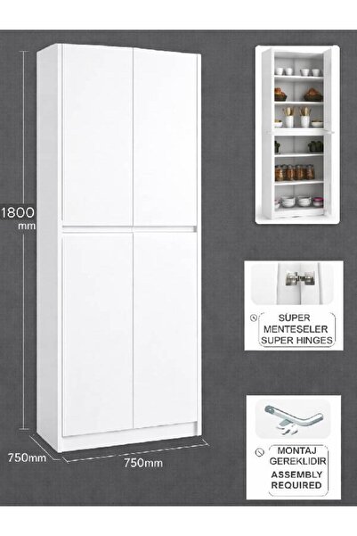 UMGMOBİLYA Patentli Santra Kulpsuz 4 Kapaklı,çok Amaçlı Dolap,mutfak,elbise,b...