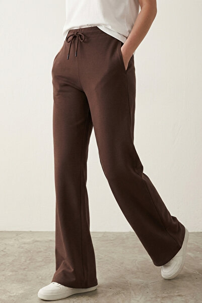 Elemge بنطلون رياضي نسائي من القطن بخصر عالٍ، لون بني فاتح، تصميم ضيق، قصة وا...