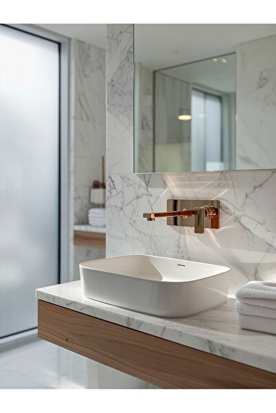 EMFA AKSESUAR Ankastre Batarya Rose Gold Duvardan Ankastre Lavabo Bakır Pirin...