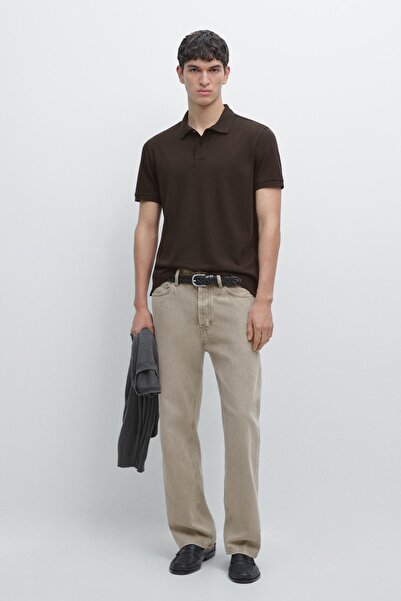 Massimo Dutti Mikro dokulu pamuklu polo yaka t-shirt