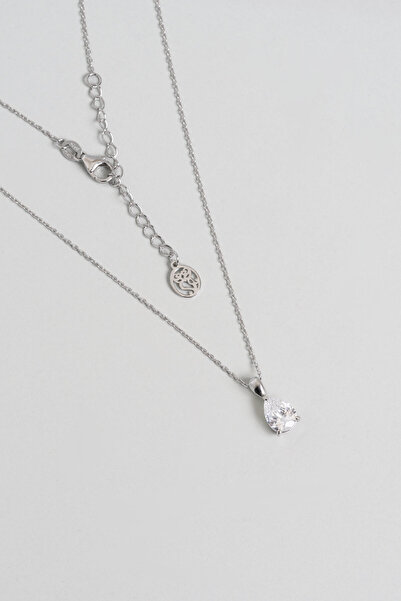 So CHIC... Damla Taşlı 18 Ayar Beyaz Altın Kaplama 42 Cm Gümüş Kolye