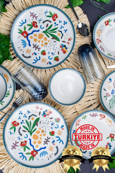 Heda Porselen طقم إفطار جوي من البورسلين مكون من 16 قطعة يكفي لستة أشخاص (صنع...