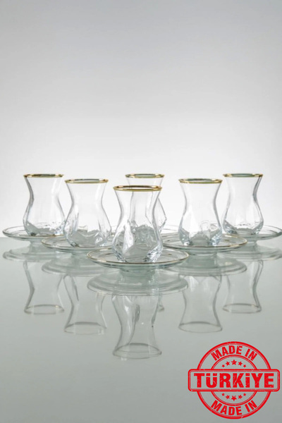 Heda Porselen طقم شاي تركي مطلي بالذهب من علياء، مكون من 12 قطعة، يكفي لستة أ...