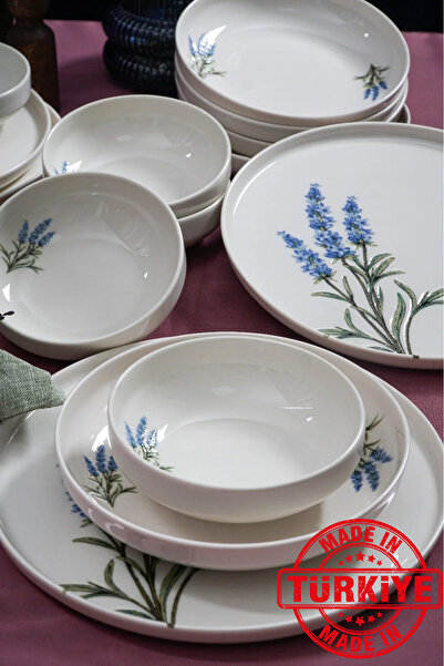 Heda Porselen طقم عشاء بورسلين من الخزامى مكون من 18 قطعة يكفي لستة أشخاص (صن...