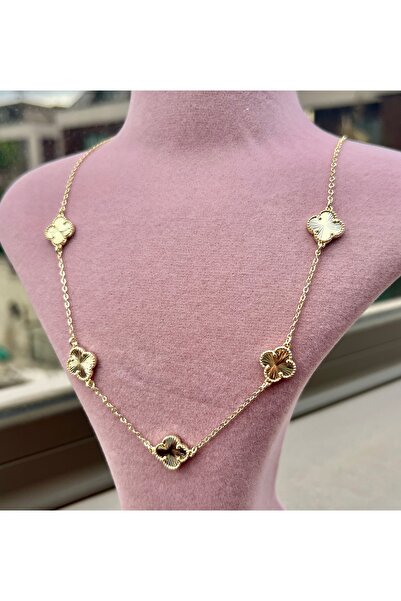 Nilonya Aksesuar 14K Altın Kaplama Çoklu Yoncalı 50 cm Kolye