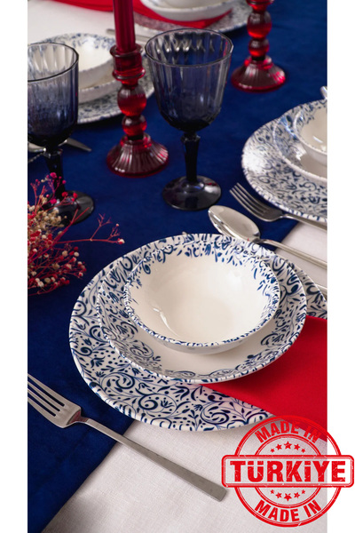 Heda Porselen طقم عشاء مكون من 12 قطعة مزين بزهرة التوليب لأربعة أشخاص (صنع ف...