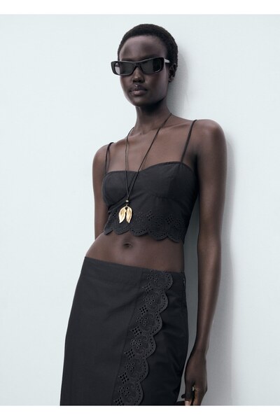 MANGO Woman İşlemeli pamuklu etek