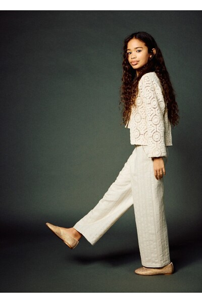 MANGO Kids İşlemeli wide leg pantolon