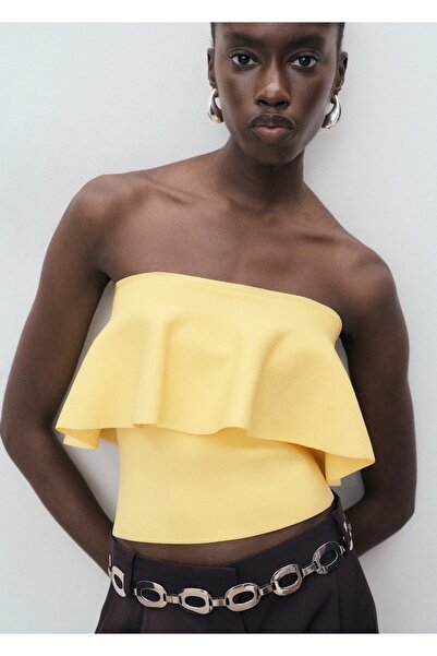 MANGO Woman Maksi volanlı straplez bluz