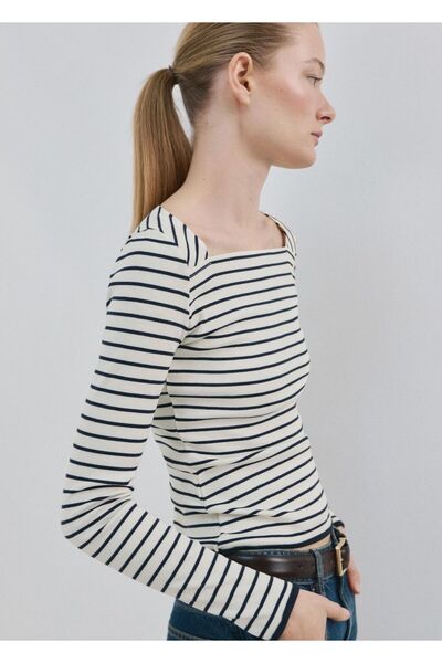 MANGO Woman Kayık yaka pamuklu tişört