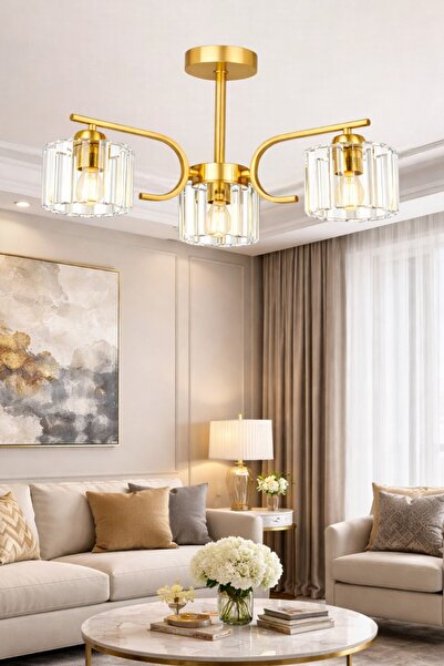 ESSLİGHT ASEL 3 LÜ ESKİTME PLAFONYER KRİSTAL TAŞLI SALON MUTFAK YATAK ODASI A...