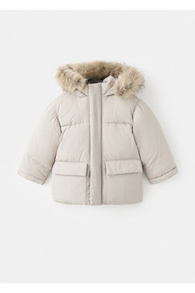 MANGO Baby Kapüşonu suni kürklü kapitone anorak