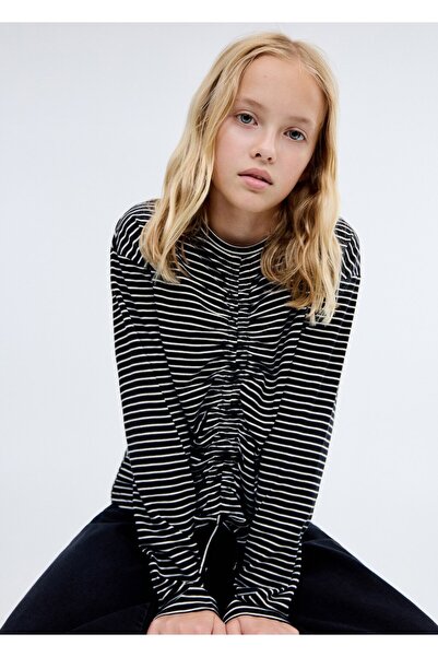 MANGO Kids Büzgülü çizgili tişört