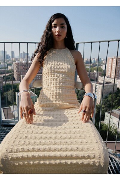 MANGO Woman Halter yaka krep elbise