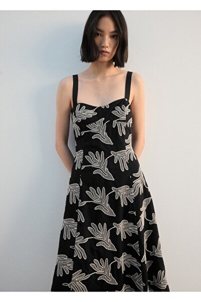 MANGO Woman Çiçek işlemeli elbise