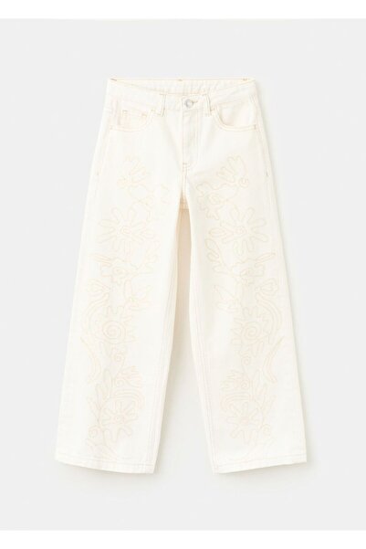 MANGO Kids Çiçek işlemeli jean pantolon