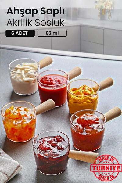 NESS HOME طقم تقديم إفطار مكون من 6 قطع بمقابض خشبية وأوعية ميكا، سعة 82 مل (...