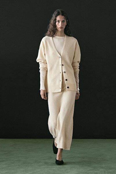 Massimo Dutti Alpaka yünlü V yaka triko hırka