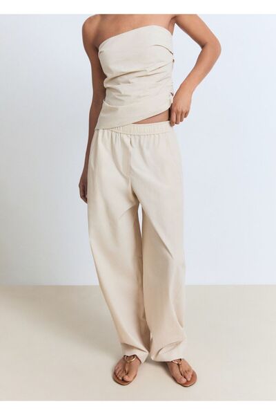 MANGO Woman Pamuklu paperbag pantolon