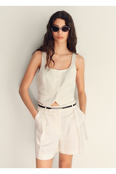 MANGO Woman Keten karışımı bermuda şort