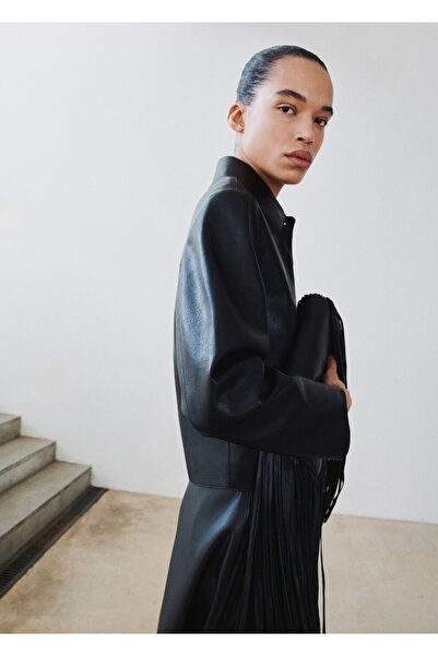 MANGO Woman Deri görünümlü cepli ceket