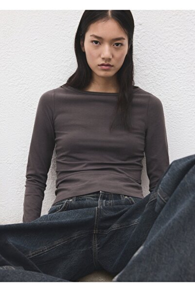 MANGO Woman Kayık yaka pamuklu tişört