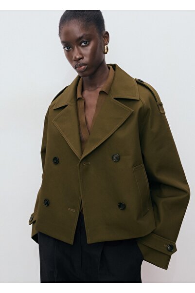 MANGO Woman Kısa oversize çift düğmeli trençkot