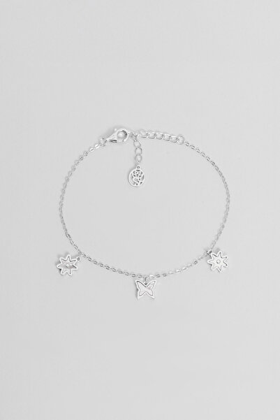 So CHIC... Sedef Çiçeği 18 Ayar Beyaz Altın Kaplama 20 Cm Gümüş Minimal Bileklik