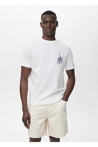 MANGO Man Tricou 100% bumbac cu imprimeu la piept