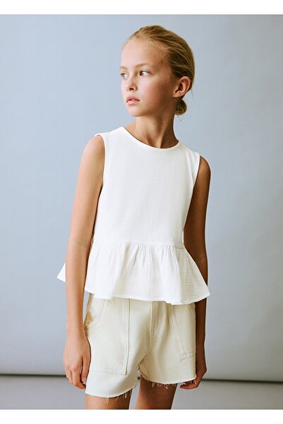 MANGO Kids Düşük belli, düz yırtık şort